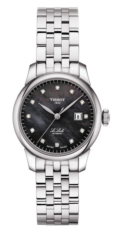 Tissot Le Locle Automatic Diamonds Mother of Pearl Black Dial Silver Steel Strap Watch For Women - T006.207.11.126.00 Authentic Buy Shop Now