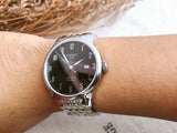 Tissot T Classic Powermatic 80 Black Dial Silver Steel Strap Watch For Men - T41.1.483.52 Authentic Buy Shop Now
