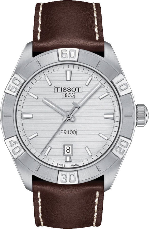 Tissot PR 100 Sport Silver Dial Brown Leather Strap Watch For Men - T101.610.16.031.00 Authentic Buy Shop Now