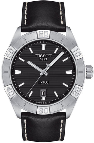 Tissot PR 100 Sport Quartz Black Dial Black Leather Strap Watch For Men - T101.610.16.051.00 Authentic Buy Shop Now
