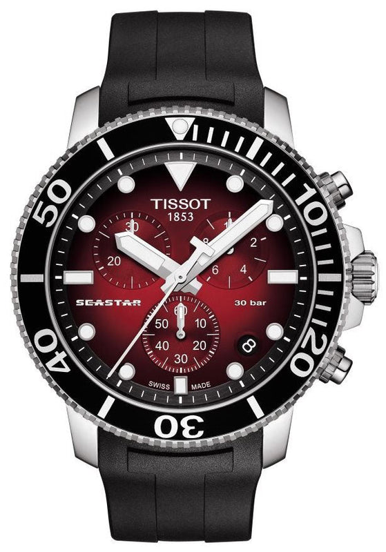 Tissot Seastar 1000 Chronograph Red Dial Black Rubber Strap Watch For Men - T120.417.17.421.00 Authentic Buy Shop Now