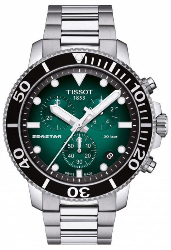 Tissot Seastar 1000 Chronograph Green Dial Silver Steel Strap Watch For Men - T120.417.11.091.01 Authentic Buy Shop Now