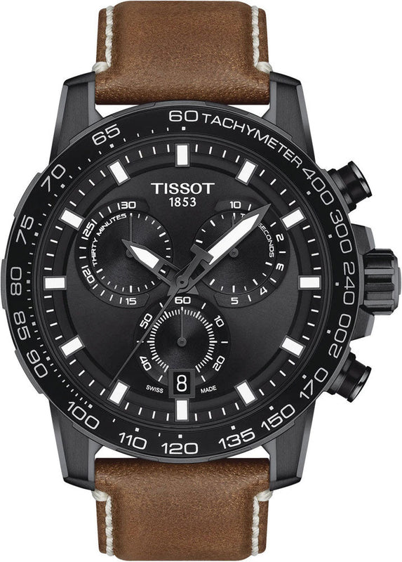 Tissot Supersport Chrono Black Dial Brown Leather Strap Watch for Men - T125.617.36.051.01 Authentic Buy Shop Now