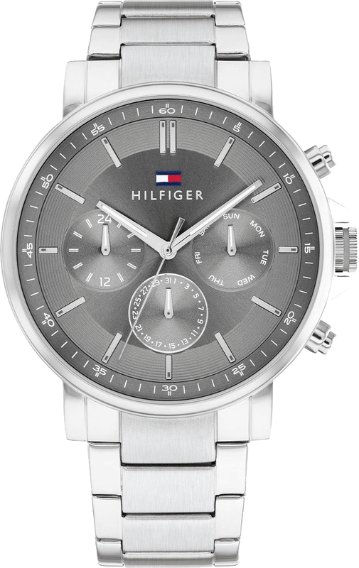 Tommy Hilfiger Tyson Chronograph Grey Dial Silver Steel Strap Watch For Men - 1710604 Authentic Buy Shop Now