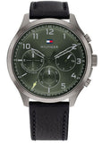 Tommy Hilfiger Asher Chronograph Green Dial Black Leather Strap Watch For Men - 1791856 Authentic Buy Shop Now