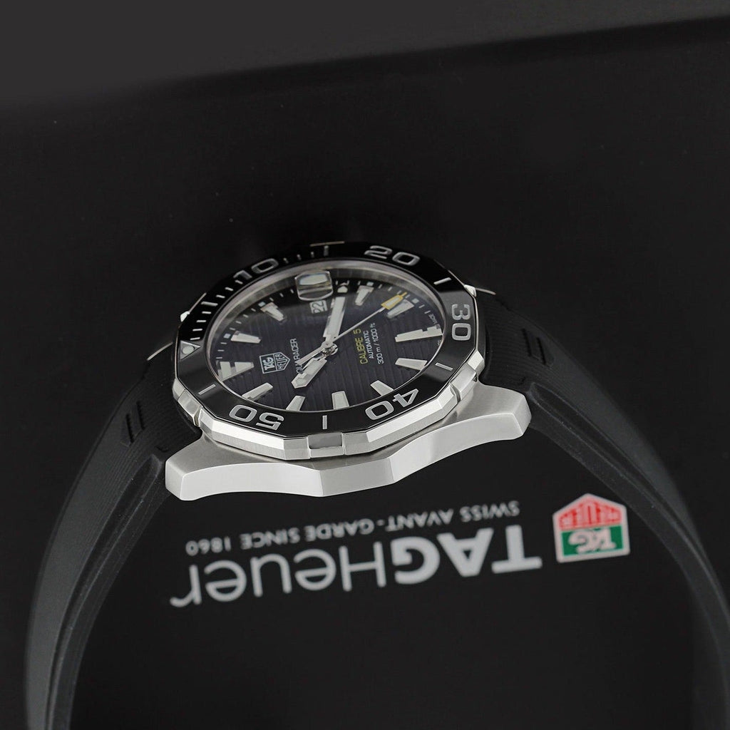 Tag Heuer Aquaracer Calibre 5 Automatic Black Dial Black Rubber Strap Watch for Men - WAY211A.FT6151 Authentic Buy Shop Now