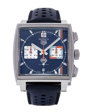 Tag Heuer Monaco Gulf Automatic Chronograph Blue Dial Blue Leather Strap Watch for Men - CBL2115.FC6494 Authentic Buy Shop Now