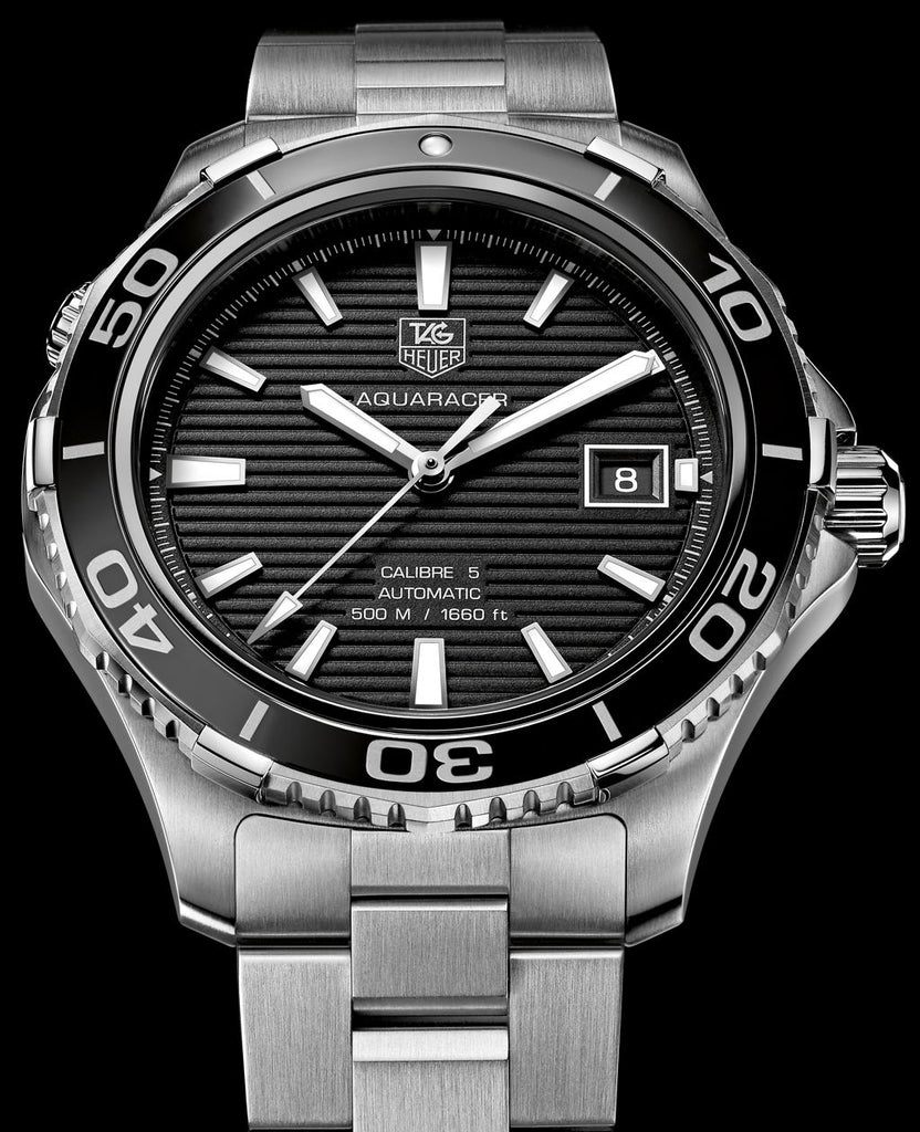Tag Heuer Aquaracer Caliber 5 Automatic Black Dial Silver Steel Strap Watch for Men - WAK2110.BA0830 Authentic Buy Shop Now