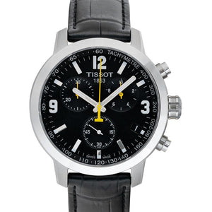 Tissot PRC 200 Chronograph Black Dial Black Leather Strap Watch For Men - T055.417.16.057.00 Authentic Buy Shop Now