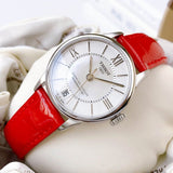 Tissot Chemin Des Tourelles Powermatic 80 Mother of Pearl White Dial Red Leather Strap Watch For Women - T099.207.16.118.00 Authentic Buy Shop Now