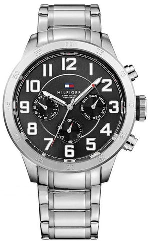 Tommy Hilfiger Trent Chronograph Black Dial Silver Steel Strap Watch for Men - 1791054 Authentic Buy Shop Now