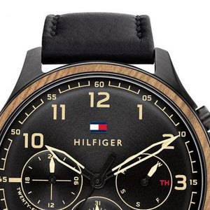 Tommy Hilfiger Asher Chronograph Black Dial Black Leather Strap Watch For Men - 1791854 Authentic Buy Shop Now