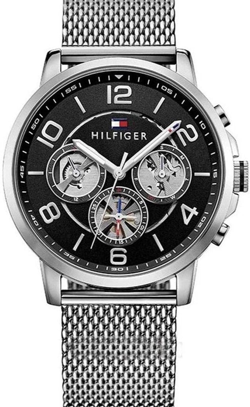 Tommy Hilfiger Chronograph Black Dial Silver Mesh Bracelet Watch for Men - 1791292 Authentic Buy Shop Now