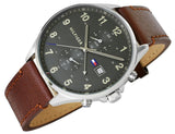 Tommy Hilfiger West Chronograph Grey Dial Brown Leather Strap Watch For Men - 1791710 Authentic Buy Shop Now