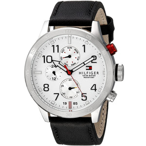 Tommy Hilfiger Trent Multifunction White Dial Black Leather Strap Watch for Men - 1791138 Authentic Buy Shop Now