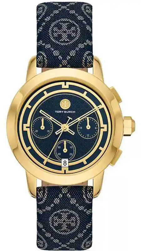 Tory Burch The Miller Chronograph Blue Dial Blue Jacquard Strap Watch for Women - TBW1038 Authentic Buy Shop Now