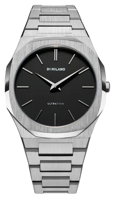 D1 Milano Ultra Thin Matte Black Dial Silver Steel Strap Watch for Men - D1-UTBJ40 Authentic Buy Shop Now