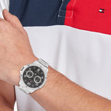 Tommy Hilfiger Blaze Chronograph Black Dial Silver Steel Strap Watch For Men - 1792029 Authentic Buy Shop Now