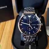 Emporio Armani Gianni Chronograph Blue Dial Silver Steel Strap Watch For Men - AR1648 Authentic Buy Shop Now