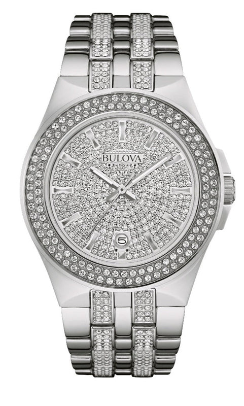 Bulova Crystal Pave Silver Dial Silver Steel Strap Watch for Men - 96B235 Authentic Buy Shop Now