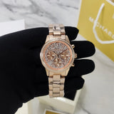 Michael Kors Ritz Chronograph Rose Gold Dial Rose Gold Steel Strap Watch For Women - MK7302 Authentic Buy Shop Now