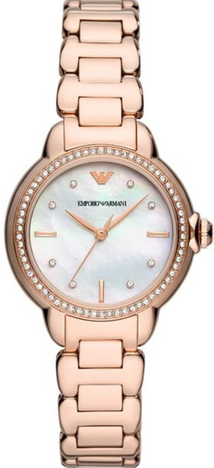 Emporio Armani Aira Three Hand Mother of Pearl Dial Rose Gold Steel Strap Watch For Women - AR11523 Authentic Buy Shop Now