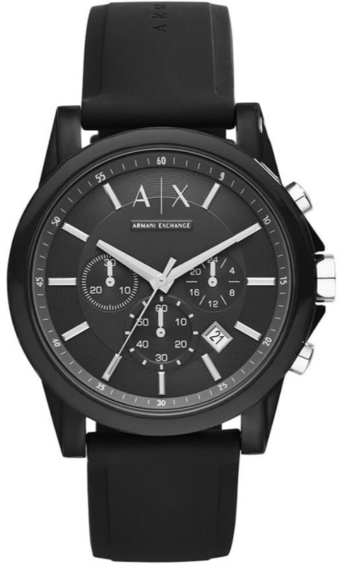 Armani Exchange Outerbanks Chronograph Black Dial Black Silicone Strap Watch For Men - AX1326 Authentic Buy Shop Now