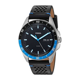 Fossil Sport 54 Day Date Black Dial Black Leather Strap Watch for Men - FS5321 Authentic Buy Shop Now