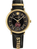 Versace V-Circle Manifesto Edition Black Dial Black Leather Strap Watch for Men - VBQ050017 Authentic Buy Shop Now