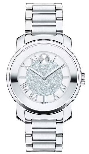 Movado Bold Crystal Pave Silver Dial Silver Steel Strap Watch for Women - 3600254 Authentic Buy Shop Now