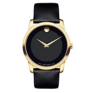 Movado Museum Black Dial Black Leather Strap Watch For Men - 606876 Authentic Buy Shop Now