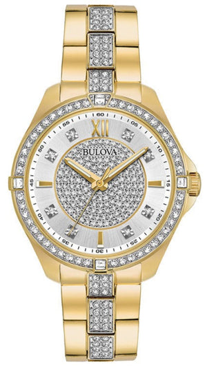 Bulova Crystal Collection Silver Crystal Dial Gold Steel Strap Watch for Women - 98L228 Authentic Buy Shop Now