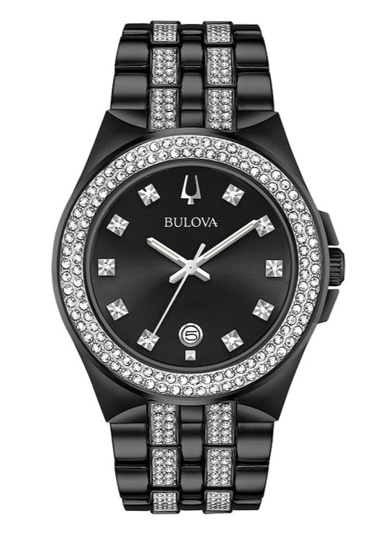 Bulova Crystal Collection Black Dial Two Tone Steel Strap Watch for Men - 98K101 Authentic Buy Shop Now