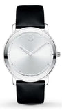 Movado Sapphire Silver Dial Black Leather Strap Watch for Men - 606694 Authentic Buy Shop Now