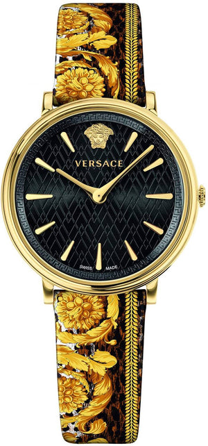 Versace V-Circle Black Dial Gold Leather Strap Watch for Women - VBP13017 Authentic Buy Shop Now