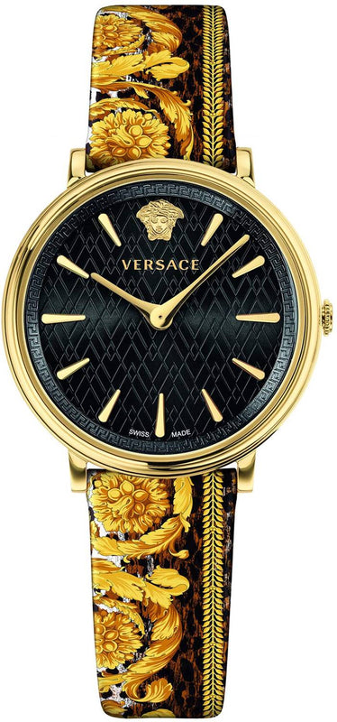 Versace V-Circle Black Dial Gold Leather Strap Watch for Women - VBP13017 Authentic Buy Shop Now