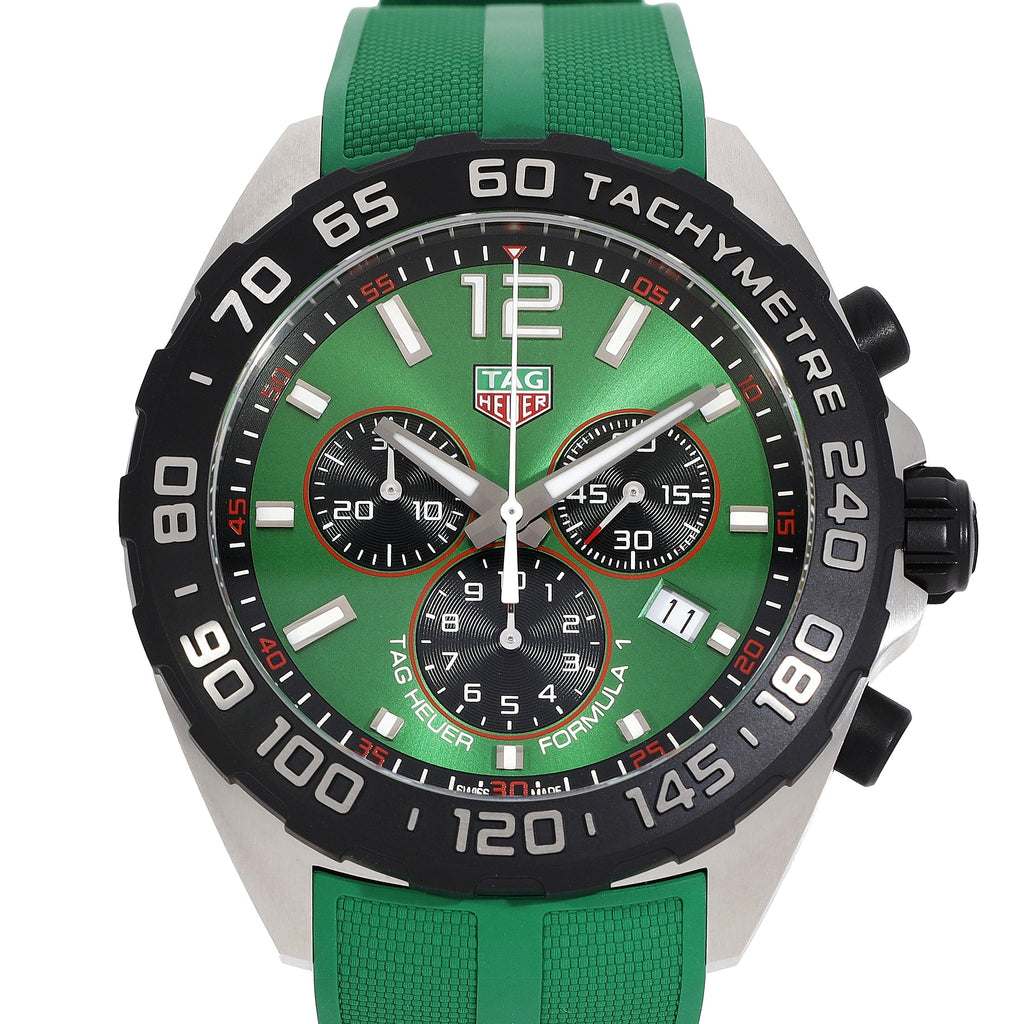 Tag Heuer Formula 1 Chronograph Green Dial Green Rubber Strap Watch for Men - CAZ101AP.FT8056 Authentic Buy Shop Now