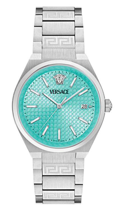 Versace V-Auria Quartz Turquoise Dial Silver Steel Strap Watch for Women - VE0F00225 Authentic Buy Shop Now