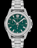 Versace Greca Action Chronograph Quartz Green Dial Silver Steel Strap Watch for Men - VE3J00422 Authentic Buy Shop Now