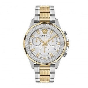 Versace Greca Action Chronograph Quartz Silver Dial Two Tone Steel Strap Watch for Men - VE3J00522 Authentic Buy Shop Now