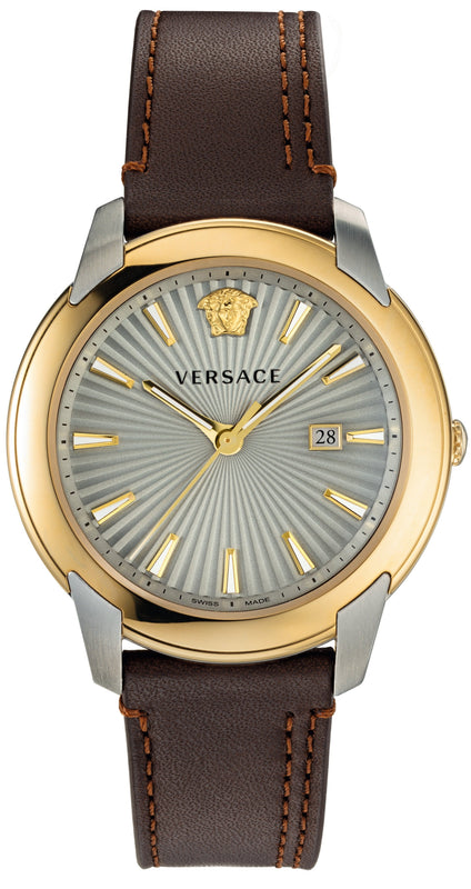 Versace V-Urban Quartz Grey Dial Brown Leather Strap Watch for Men - VELQ00219 Authentic Buy Shop Now