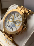 Versace V Racer Chronograph White Dial Gold Steel Strap Watch for Men - VBR060017 Authentic Buy Shop Now