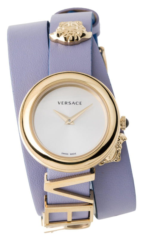 Versace V-Flare Silver Dial Purple Leather Strap Watch for Women - VEBN00318 Authentic Buy Shop Now