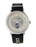 Versace V-Circle Black Manifesto Courage Quartz Silver Dial Black Leather Strap Watch for Men - VBQ080017 Authentic Buy Shop Now