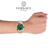 Versace Hellenyium Quartz Green Dial Two Tone Steel Strap Watch For Men - VEVI00620 Authentic Buy Shop Now