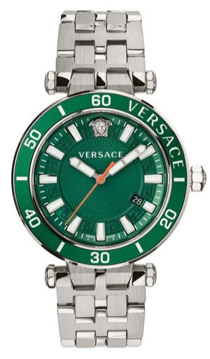 Versace Greca Sport Quartz Green Dial Silver Steel Strap Watch For Men - VEZ300421 Authentic Buy Shop Now