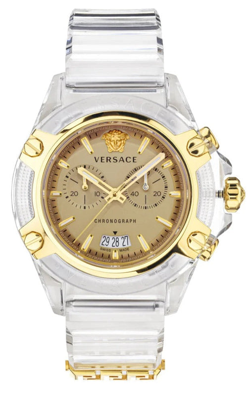 Versace Icon Active Chronograph Gold Dial White Silicone Strap Watch for Men - VEZ700121 Authentic Buy Shop Now