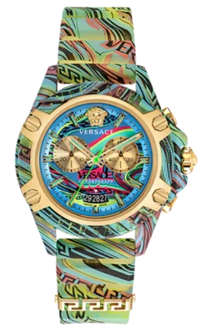 Versace Icon Active Chronograph Blue Dial Green Rubber Strap Watch For Men - VEZ701322 Authentic Buy Shop Now