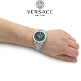 Versace Grace Chronograph Quartz Green Dial Silver Steel Strap Watch For Men - VEZ900121 Authentic Buy Shop Now