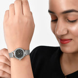 Guess Chelsea Crystals Black Dial Silver Mesh Bracelet Watch For Women - W0647L5 Authentic Buy Shop Now